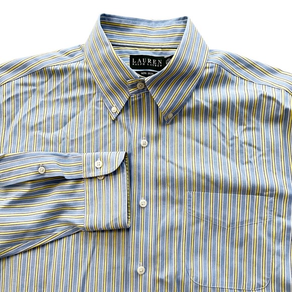 Lauren Ralph Lauren Button Down Up Shirt Non Iron L/S Blue & Yellow Striped - Picture 1 of 7